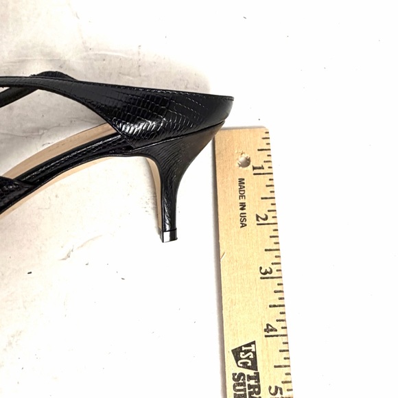 Club Monaco Black Leather Mules Slip On Embossed Crocodile Heels Size 39.5 Italy - Picture 10 of 12